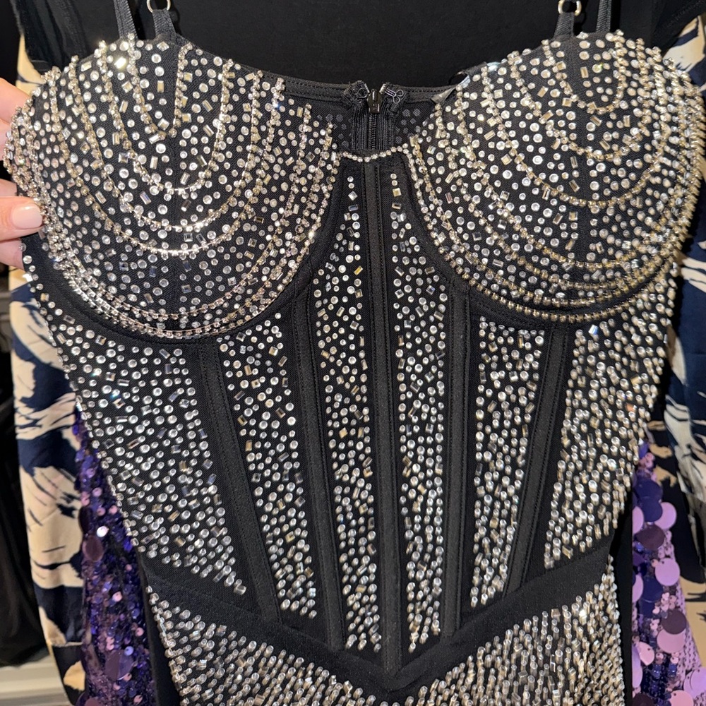 Fashion nova black sheer Rhinestone Embellished Corset Dress BRAND NEW Not worn - Picture 3 of 5